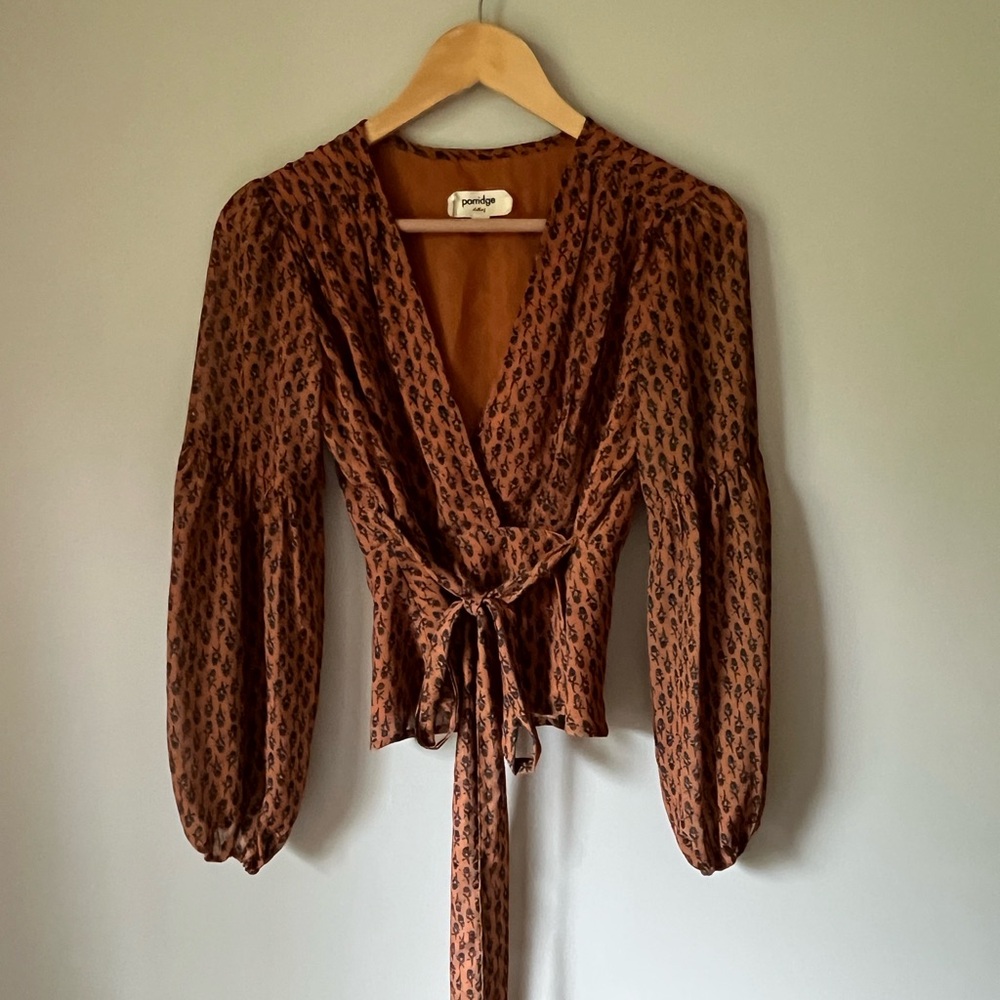 Anthropologie Rust Patterned Wrap Blouse - Picture 5 of 5